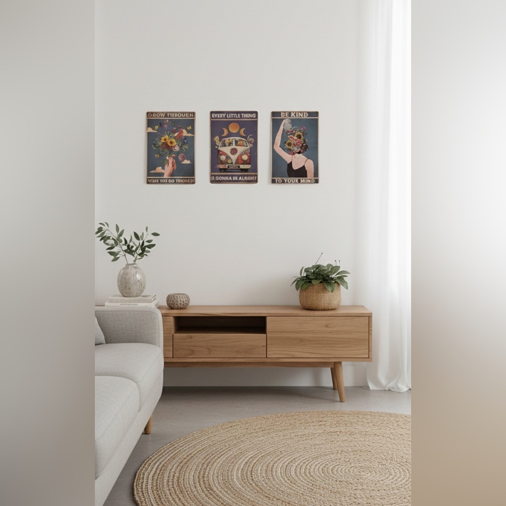 12x8 Inch BOHO Aluminum Wall Art (Set of 3) | Posters | Bohemian & Retro | Metal